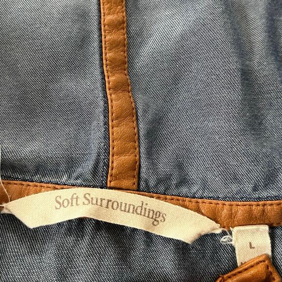 Soft Surroundings Regio Tunic Shirt Hooded Embroidered Boho Size L Chambray Blue - Picture 4 of 7